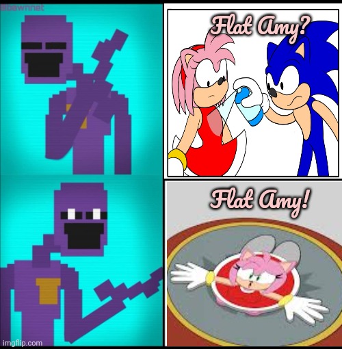 Crushed to death | Flat Amy? Flat Amy! | image tagged in drake hotline bling meme fnaf edition,amy rose,sonic the hedgehog,but why why would you do that | made w/ Imgflip meme maker
