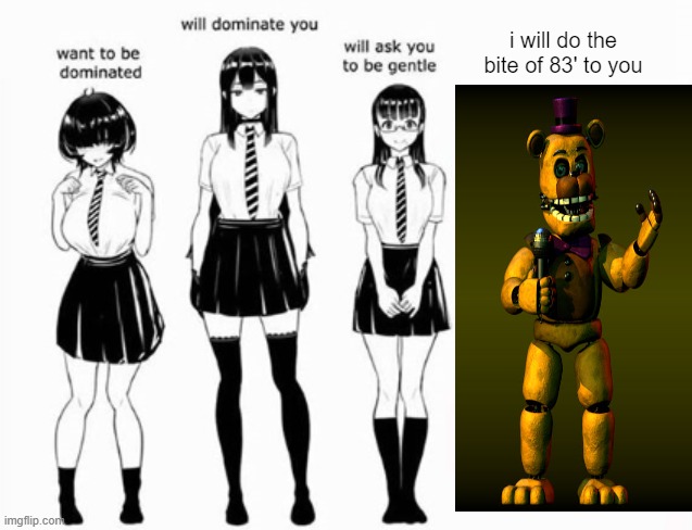 fredbear be like | i will do the bite of 83' to you | image tagged in domination stats | made w/ Imgflip meme maker