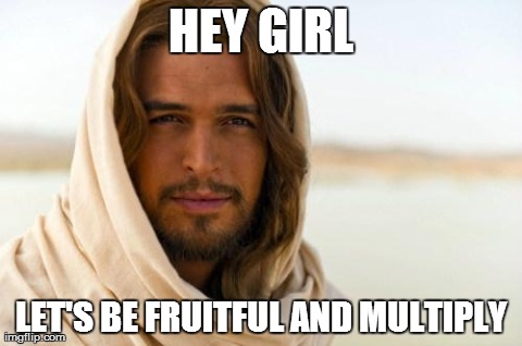 Pick Up Artist Jesus | HEY GIRL LET'S BE FRUITFUL AND MULTIPLY | image tagged in memes,jesus,bible,religion | made w/ Imgflip meme maker