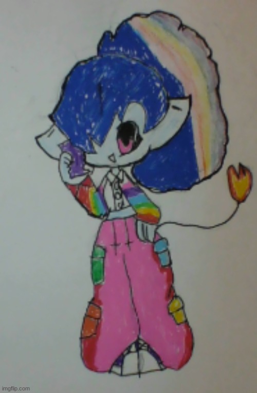 Here's an oc I drew for axolotil, her name's Spitfire | made w/ Imgflip meme maker