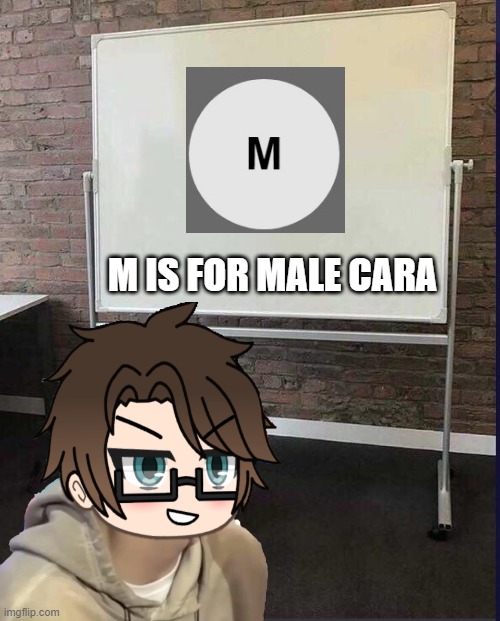 Male Cara when he sees a random M letter in an ad | M IS FOR MALE CARA | image tagged in pop up school 2,pus2,male cara,x is for x | made w/ Imgflip meme maker