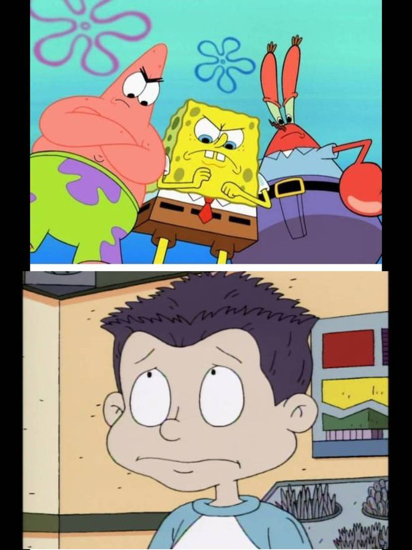 High Quality Spongebob, patrick and mr krabs vs tommy pickles Blank Meme Template
