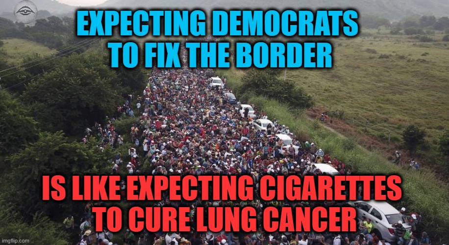 Biden Border Crisis | EXPECTING DEMOCRATS 
TO FIX THE BORDER; IS LIKE EXPECTING CIGARETTES 
TO CURE LUNG CANCER | image tagged in biden border crisis | made w/ Imgflip meme maker