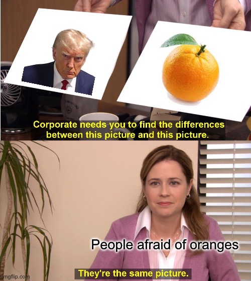 He orange | People afraid of oranges | image tagged in memes,they're the same picture | made w/ Imgflip meme maker
