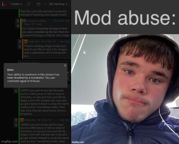 Shadowskul gamer rage moment | image tagged in mod abuse | made w/ Imgflip meme maker
