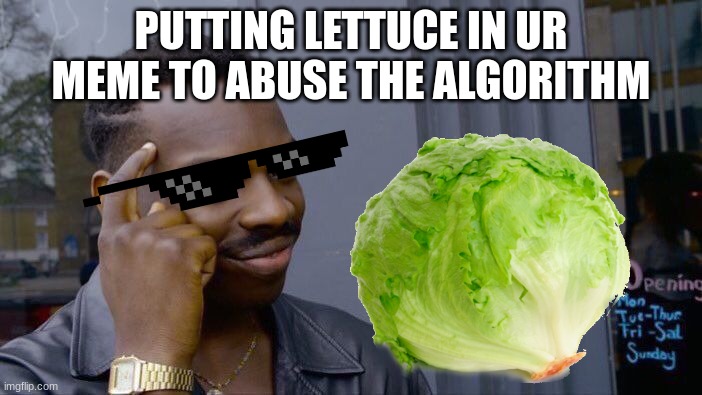 Roll Safe Think About It Meme | PUTTING LETTUCE IN UR MEME TO ABUSE THE ALGORITHM | image tagged in memes,roll safe think about it | made w/ Imgflip meme maker