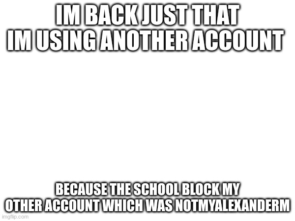 IM BACK JUST THAT IM USING ANOTHER ACCOUNT; BECAUSE THE SCHOOL BLOCK MY OTHER ACCOUNT WHICH WAS NOTMYALEXANDERM | image tagged in school | made w/ Imgflip meme maker