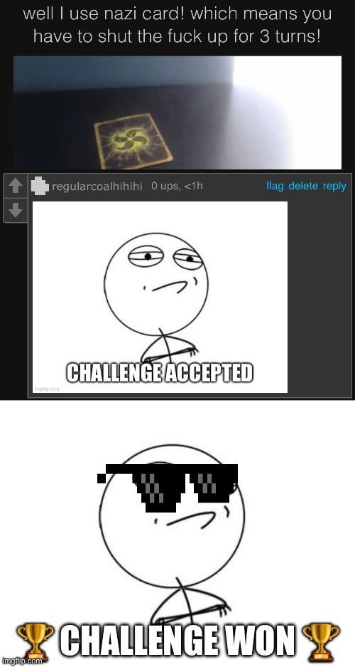 🏆 CHALLENGE WON 🏆 | image tagged in memes,challenge accepted rage face,yeet | made w/ Imgflip meme maker