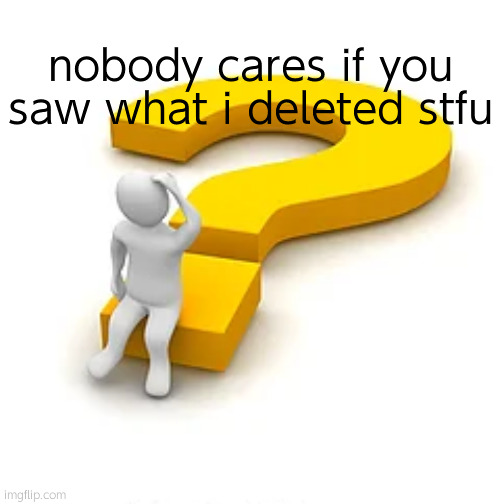 lol | nobody cares if you saw what i deleted stfu | image tagged in man sitting on question mark | made w/ Imgflip meme maker