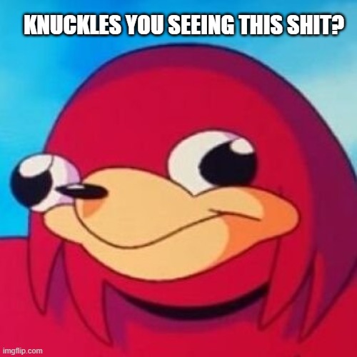 You seeing this shit? | KNUCKLES YOU SEEING THIS SHIT? | image tagged in ugandan knuckles | made w/ Imgflip meme maker