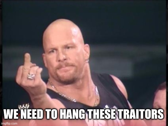 Stone Cold Finger | WE NEED TO HANG THESE TRAITORS | image tagged in stone cold finger | made w/ Imgflip meme maker