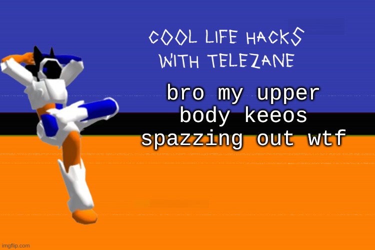 body said DHJHJADJKLAHK | bro my upper body keeos spazzing out wtf | image tagged in cool life hacks with telezane | made w/ Imgflip meme maker