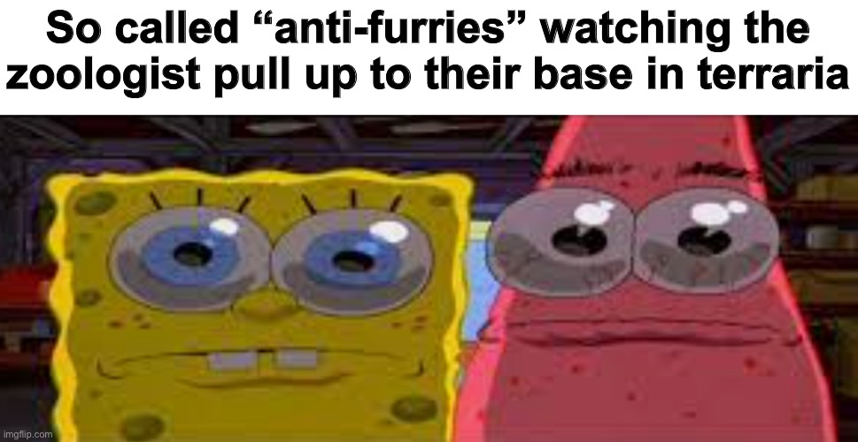 The | So called “anti-furries” watching the zoologist pull up to their base in terraria | made w/ Imgflip meme maker