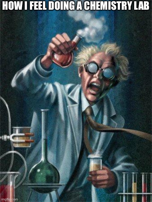 Mad Scientist | HOW I FEEL DOING A CHEMISTRY LAB | image tagged in mad scientist | made w/ Imgflip meme maker