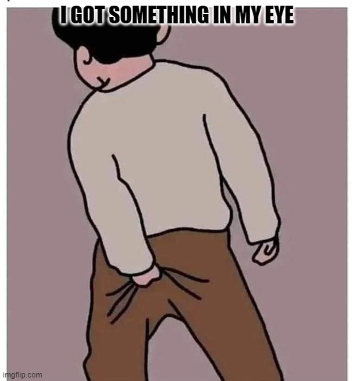 Got something in my eye | I GOT SOMETHING IN MY EYE | image tagged in funny,scratch,something in eye,backside | made w/ Imgflip meme maker