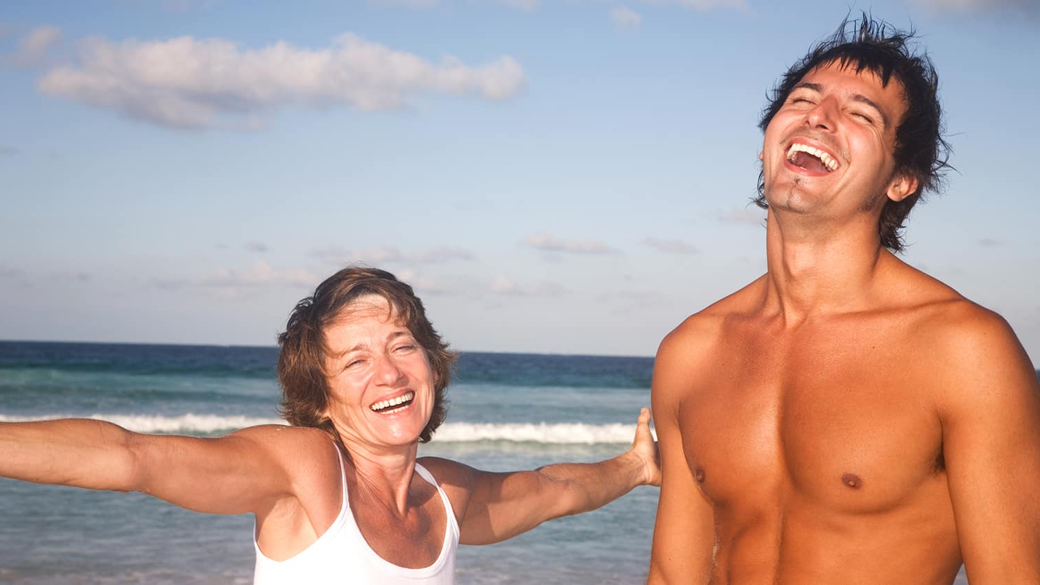 Old Woman Young Man at Beach Blank Meme Template