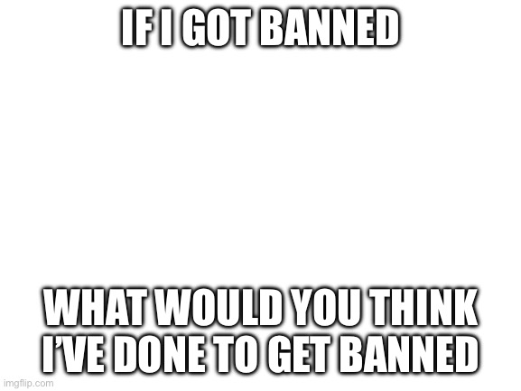 Blank White Template | IF I GOT BANNED; WHAT WOULD YOU THINK I’VE DONE TO GET BANNED | image tagged in blank white template | made w/ Imgflip meme maker