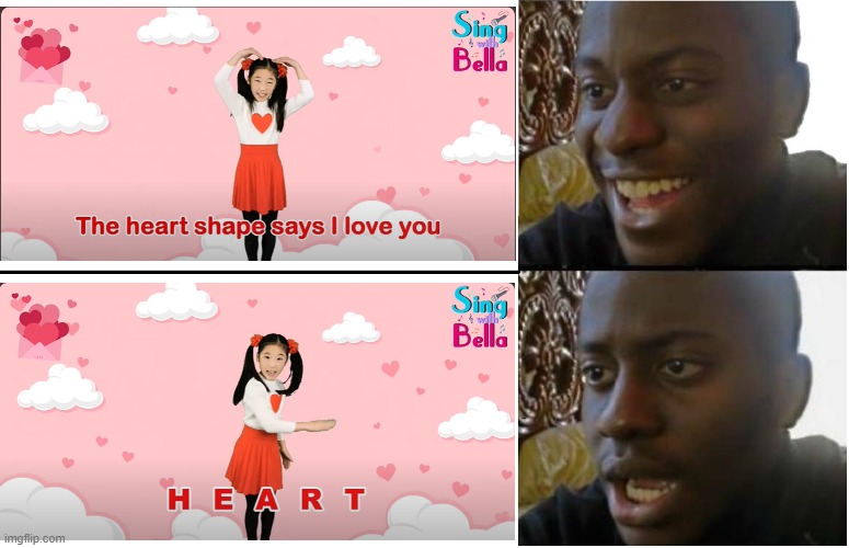 Valentine Song but there are lyrics in it, At the bottom, it spelled: H E A R T | image tagged in disappointed black guy | made w/ Imgflip meme maker