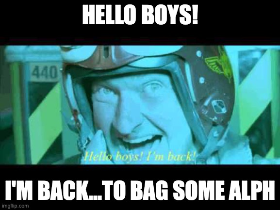 Russell Casse - Independence Day - Hello Boys | HELLO BOYS! I'M BACK...TO BAG SOME ALPH | image tagged in hello boys i'm back,cryptocurrency | made w/ Imgflip meme maker