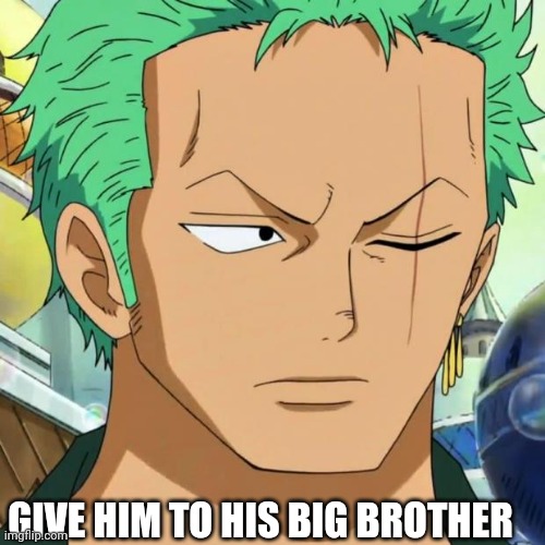 zoro | GIVE HIM TO HIS BIG BROTHER | image tagged in zoro | made w/ Imgflip meme maker