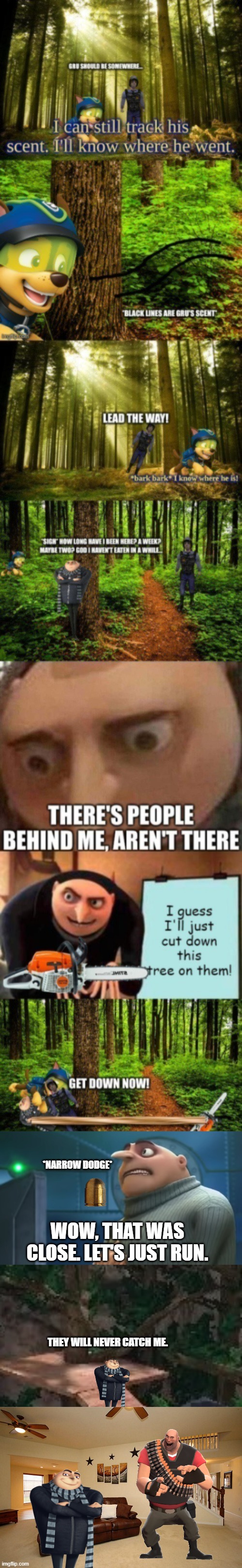 Going back to square one | *NARROW DODGE*; WOW, THAT WAS CLOSE. LET'S JUST RUN. THEY WILL NEVER CATCH ME. | image tagged in gru no money,gorilla tag,living room ceiling fans | made w/ Imgflip meme maker