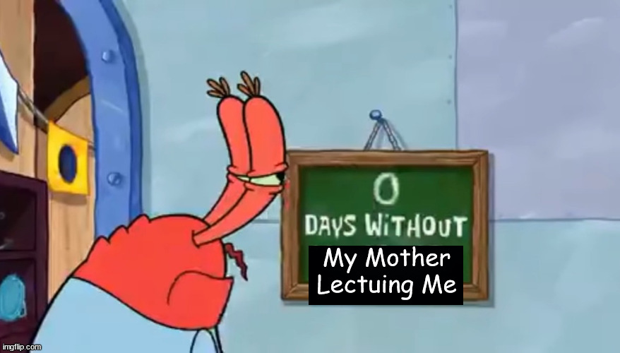 I Hate My Mom | My Mother Lectuing Me | image tagged in 0 days without nonsense | made w/ Imgflip meme maker