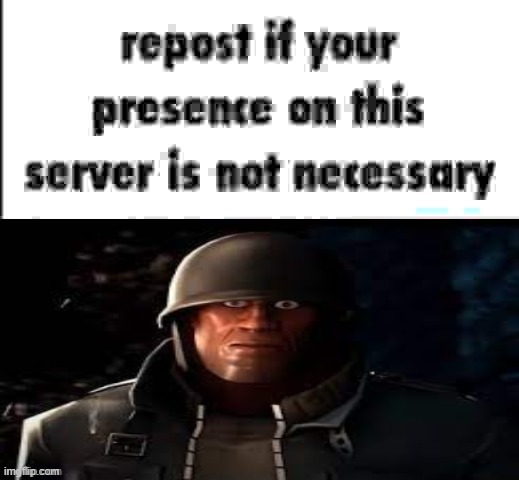 repost if your presence on this server is not necessary | image tagged in repost if your presence on this server is not necessary | made w/ Imgflip meme maker