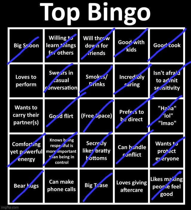 Was bored. Imma die now. | image tagged in top bingo | made w/ Imgflip meme maker