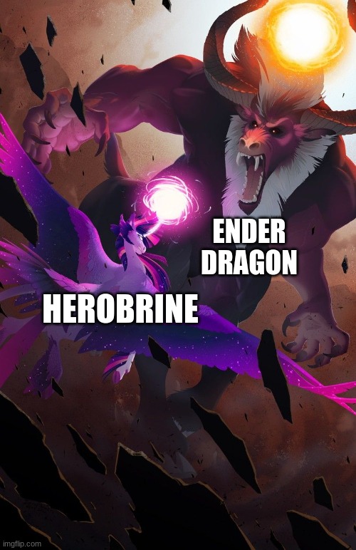 Herobrine vs the Ender Dragon | ENDER DRAGON; HEROBRINE | image tagged in twilight vs tirek,minecraft,jpfan102504,memes | made w/ Imgflip meme maker