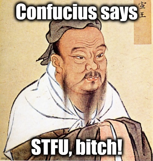 Confucius Says | Confucius says STFU, bitch! | image tagged in confucius says | made w/ Imgflip meme maker