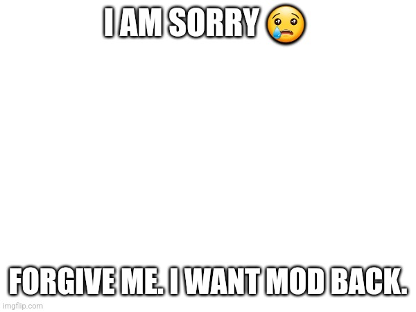 Mod Note: Your efforts are futile and will be in vain. No matter how hard you beg, your mod abuse won’t reign. Morpeko:idgaf lol | I AM SORRY 😢; FORGIVE ME. I WANT MOD BACK. | made w/ Imgflip meme maker