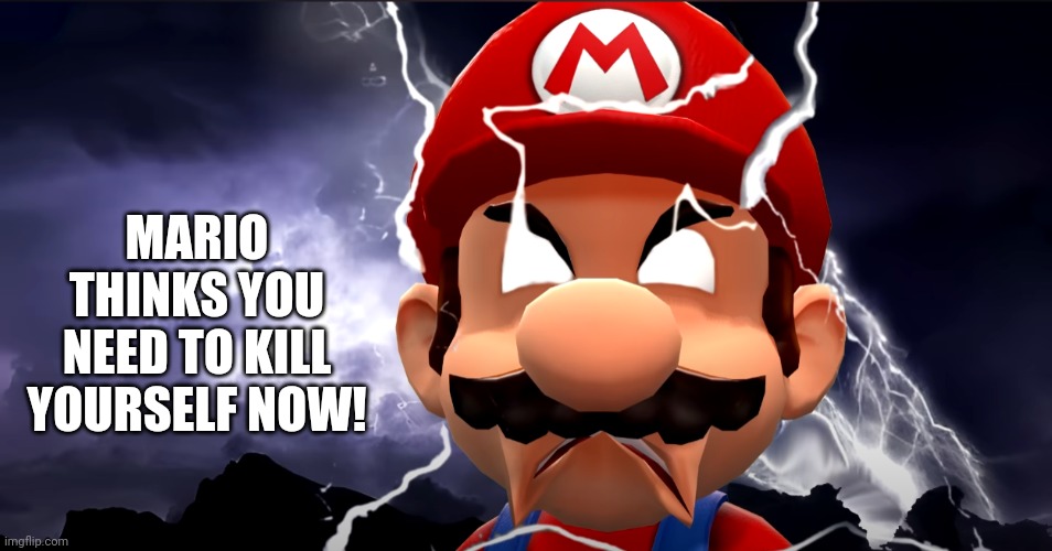 LowTierGod Mario V2 | MARIO THINKS YOU NEED TO KILL YOURSELF NOW! | image tagged in lowtiergod mario v2 | made w/ Imgflip meme maker