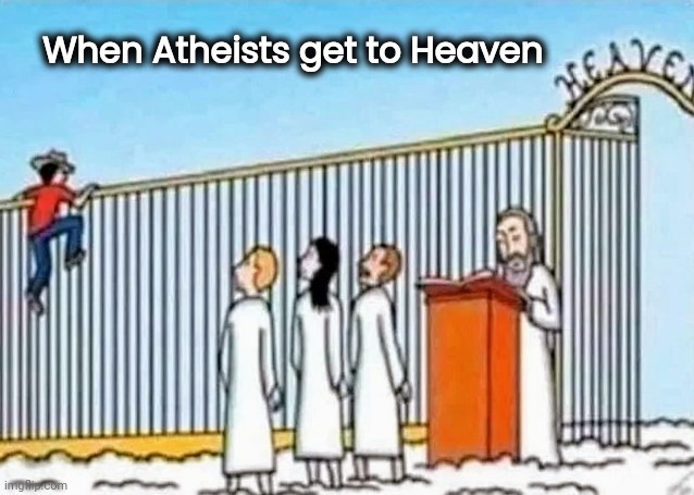 Are you sure ? | When Atheists get to Heaven | image tagged in god,well yes but actually no,i'm so confused,surely you jest,don't call me shirley,believe in something | made w/ Imgflip meme maker