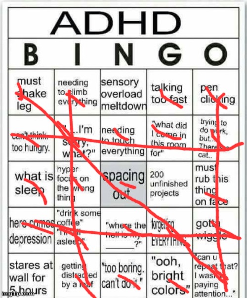 adhd bingo | image tagged in adhd bingo | made w/ Imgflip meme maker