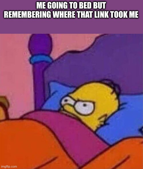 angry homer simpson in bed | ME GOING TO BED BUT REMEMBERING WHERE THAT LINK TOOK ME | image tagged in angry homer simpson in bed | made w/ Imgflip meme maker