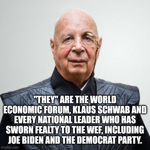 Klaus Schwab | "THEY" ARE THE WORLD ECONOMIC FORUM, KLAUS SCHWAB AND EVERY NATIONAL LEADER WHO HAS SWORN FEALTY TO THE WEF, INCLUDING JOE BIDEN AND THE DEM | image tagged in klaus schwab | made w/ Imgflip meme maker