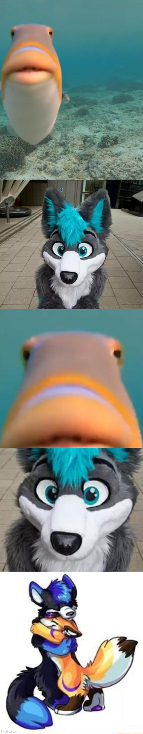 Good Ending :D | image tagged in staring fish,furry,furry hugs | made w/ Imgflip meme maker
