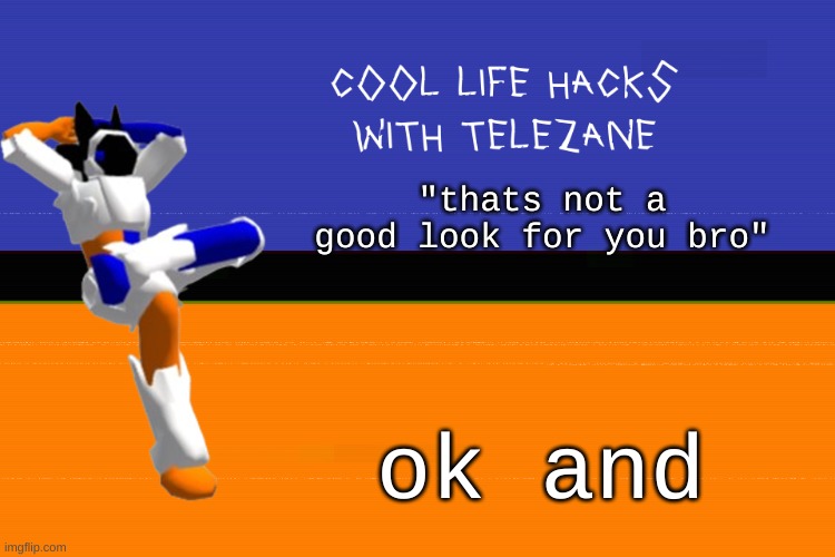 cool life hacks with telezane | "thats not a good look for you bro"; ok and | image tagged in cool life hacks with telezane | made w/ Imgflip meme maker