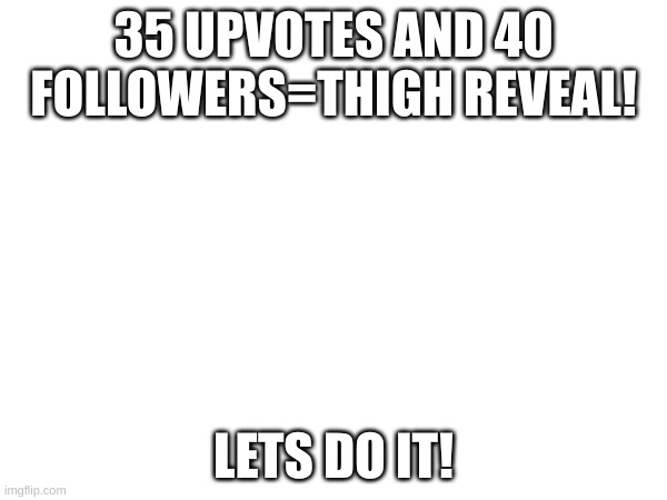 35 UPVOTES AND 40 FOLLOWERS=THIGH REVEAL! LETS DO IT! | made w/ Imgflip meme maker