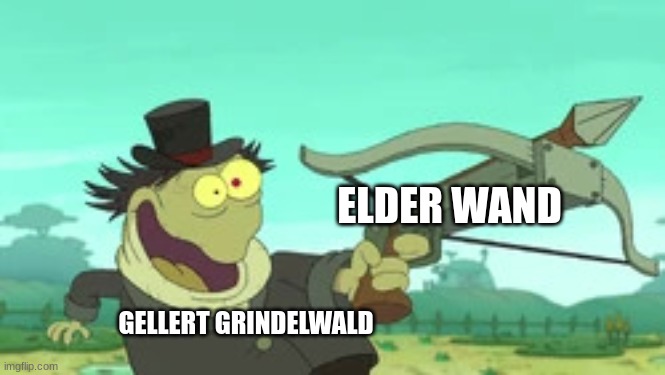 grindelwald was the true master of the elderwand | ELDER WAND; GELLERT GRINDELWALD | image tagged in assassin frog,harry potter,jpfan102504 | made w/ Imgflip meme maker