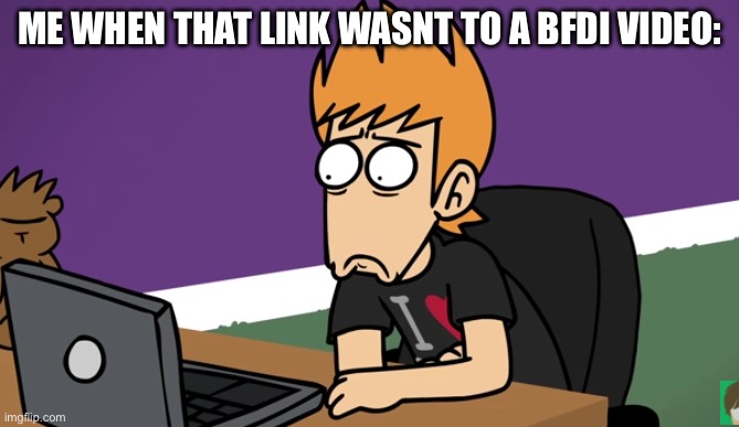 Matt shocked of the computer | ME WHEN THAT LINK WASNT TO A BFDI VIDEO: | image tagged in matt shocked of the computer | made w/ Imgflip meme maker