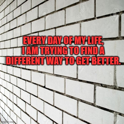 Every Day | EVERY DAY OF MY LIFE,
I AM TRYING TO FIND A
DIFFERENT WAY TO GET BETTER. | image tagged in better life | made w/ Imgflip meme maker