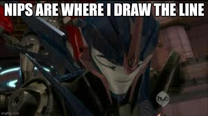 Sad Arcee | NIPS ARE WHERE I DRAW THE LINE | image tagged in sad arcee | made w/ Imgflip meme maker