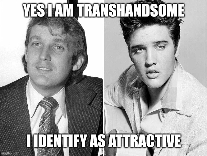 Trump be like | YES I AM TRANSHANDSOME; I IDENTIFY AS ATTRACTIVE | image tagged in comedy,just plain comedy,humor | made w/ Imgflip meme maker