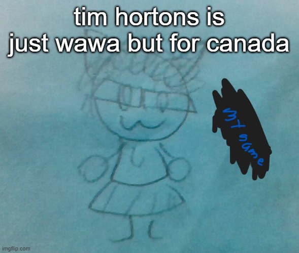 bda neko arc | tim hortons is just wawa but for canada | image tagged in bda neko arc | made w/ Imgflip meme maker