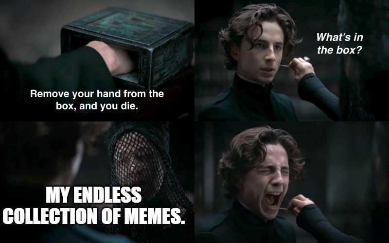 whats in the box dune | MY ENDLESS COLLECTION OF MEMES. | image tagged in dune whats in the box | made w/ Imgflip meme maker