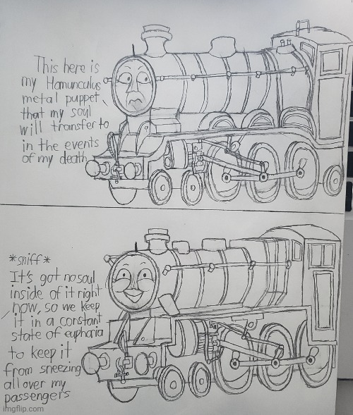 The Two Henrys theory Be Like | image tagged in thomas the tank engine,theory,in a nutshell,drawing | made w/ Imgflip meme maker