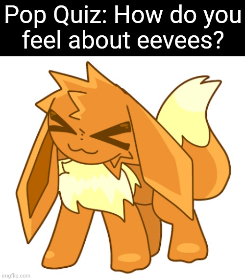 There are no wrong answers... ;3 (Art by Poki) | Pop Quiz: How do you
feel about eevees? | image tagged in eevee | made w/ Imgflip meme maker