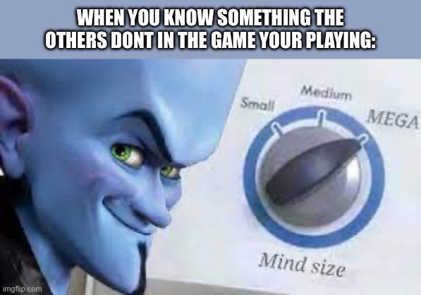 I know all the glitches i can exploit. How to make sure the dice always lands on 20 | WHEN YOU KNOW SOMETHING THE OTHERS DONT IN THE GAME YOUR PLAYING: | image tagged in mind size mega | made w/ Imgflip meme maker