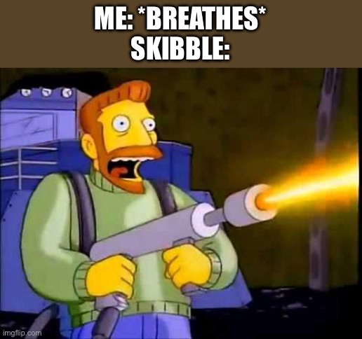 Kill it with fire | ME: *BREATHES*
SKIBBLE: | image tagged in kill it with fire | made w/ Imgflip meme maker